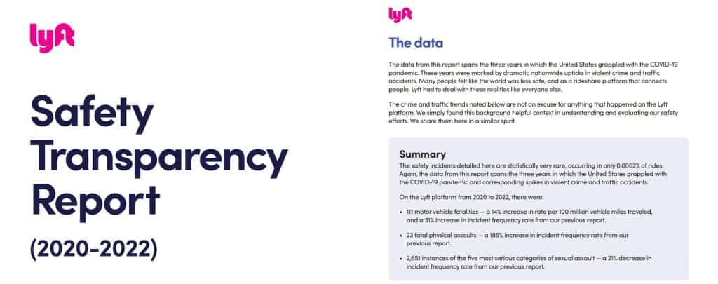 Lyft’s 2020–2022 Safety Transparency Report, showing the 2,651 reported sexual assaults.