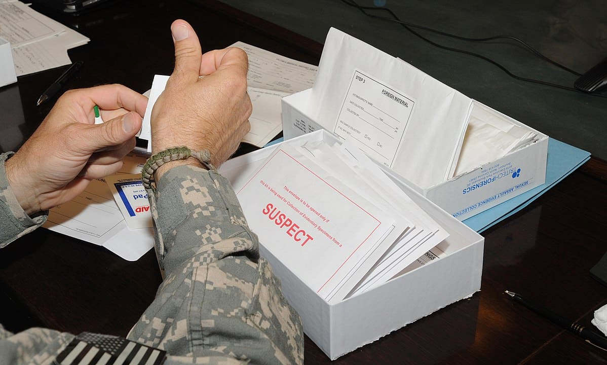 A photo of a sexual assault evidence collection kit.