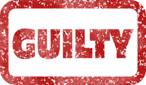 A faux-legal stamp declaring the word, Guilty, symbolic of the recent finding in the Retrial of serial sexual assaulter, Harvey Weinstein.