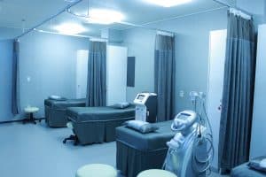 The interior of a hospital wing, depicting where sexual abuse survivors would be examined.
