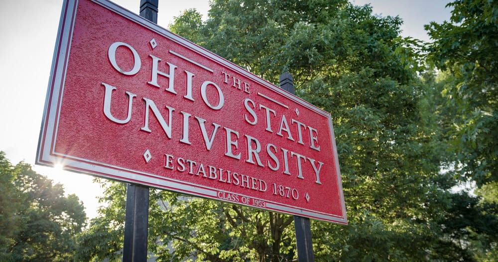 Signage for The Ohio State University, site of the sexual abuse of at least 177 male athletes, allegedly perpetrated by physician Richard Strauss.