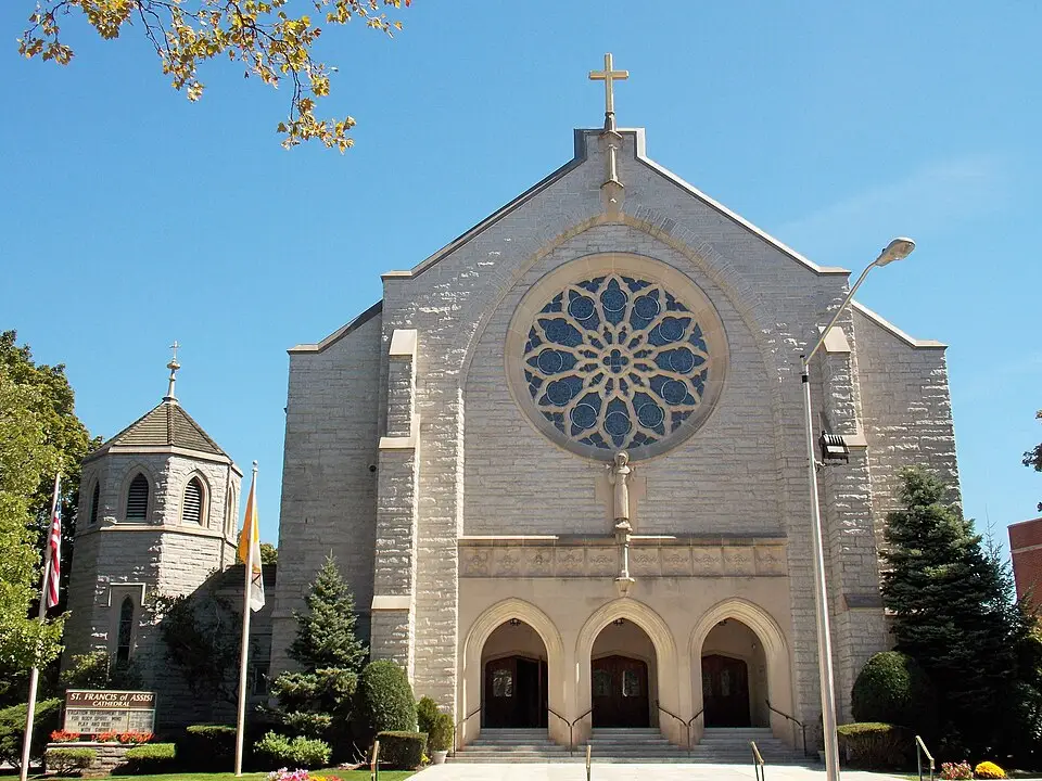 An exterior view of St. Francis of Assisi Cathedral in Metuchen, New Jersey.