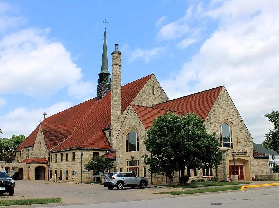 An exterior view of Cathedral of the Sacred Heart in Winona, Minnesota.