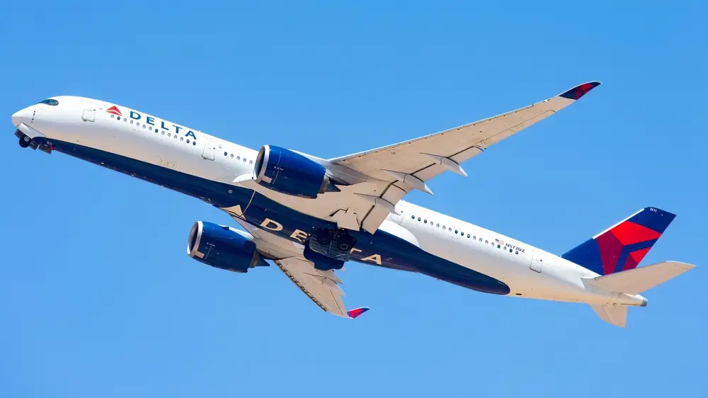 Delta Air Lines aircraft in flight, related to the arrest of a pilot facing child sexual abuse charges in California.