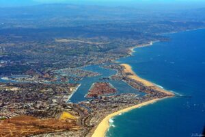 An aerial view of the city of Newport Beach, Orange County, CA