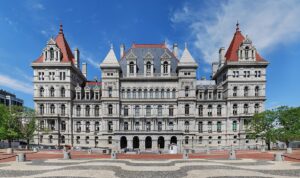 New York State Capitol viewed from the south, located on the north end of the Empire State Plaza in Albany, New York