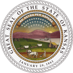 The official seal of the state of Kansas.