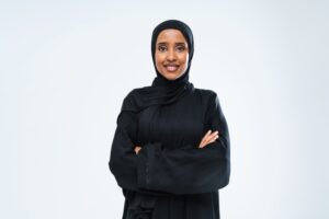 An anonymous Somali woman, dressed in traditional black Muslim attire.