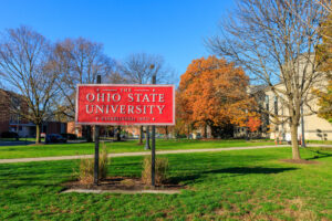 Entrance Sign at The Ohio State University on November 7, 2020 in Columbus, Ohio, site of the Dr. Richard Strauss sexual abuse scandal, which has been ordered into mediation between the survivors and the university.
