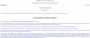 Screenshot of California Senate Bill 577, amended March 26, 2025, introduced by Senator Laird.