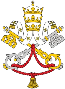 Emblem of the Holy See with crossed keys of Saint Peter and the papal tiara.