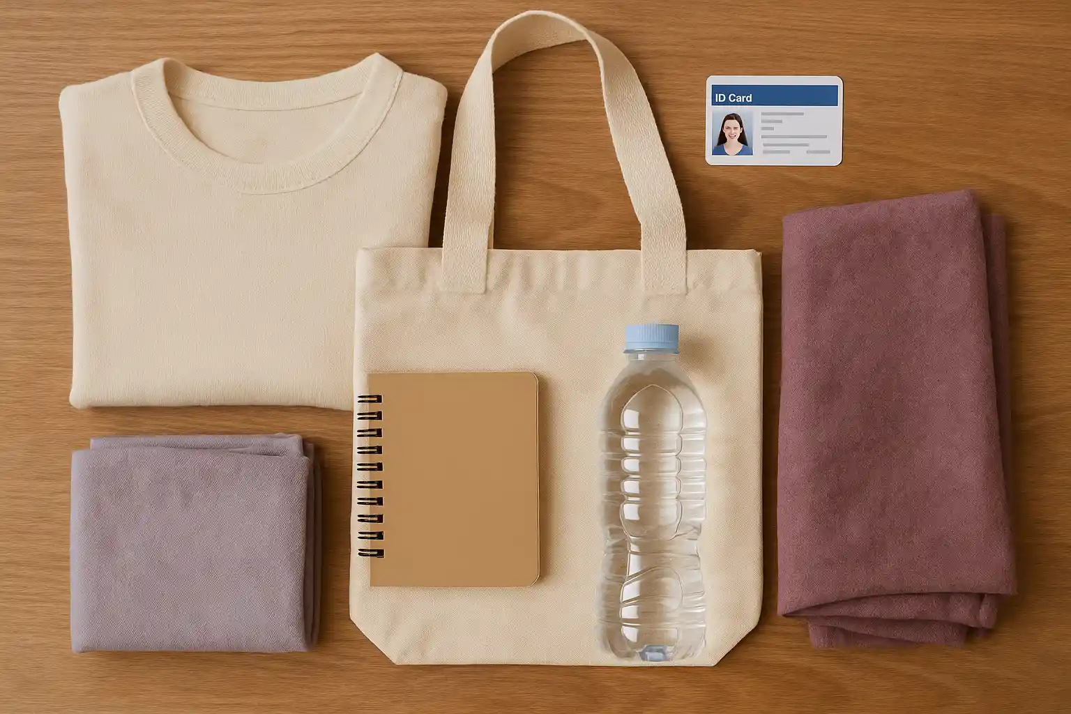 Checklist of items for survivors to bring to a medical exam, including clothing, ID, notebook, water bottle, and bag
