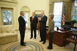 President George W. Bush meets with Dr. Morris Chapman in White House.