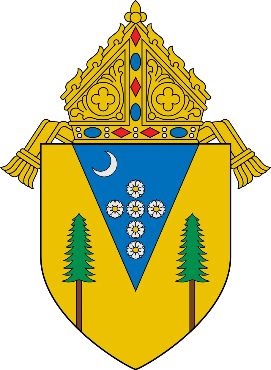 Coat of arms of the Diocese of Santa Rosa in California, featuring a shield with religious symbols representing the Catholic diocese.
