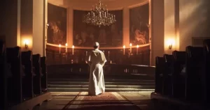 Catholic clergy member standing at the altar inside a church, symbolizing coverage of Catholic Church clergy sexual abuse cases and settlements.