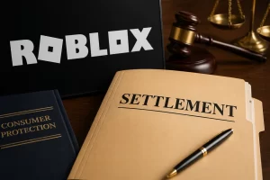 Your WebP image is ready (under 100KB): 👉 [Download the WebP image](sandbox:/mnt/data/roblox_settlement.webp) **Alt Image Text:** Roblox logo displayed beside a legal settlement folder labeled “Settlement,” with a gavel and scales of justice in the background, representing legal action and financial agreements involving the gaming platform.