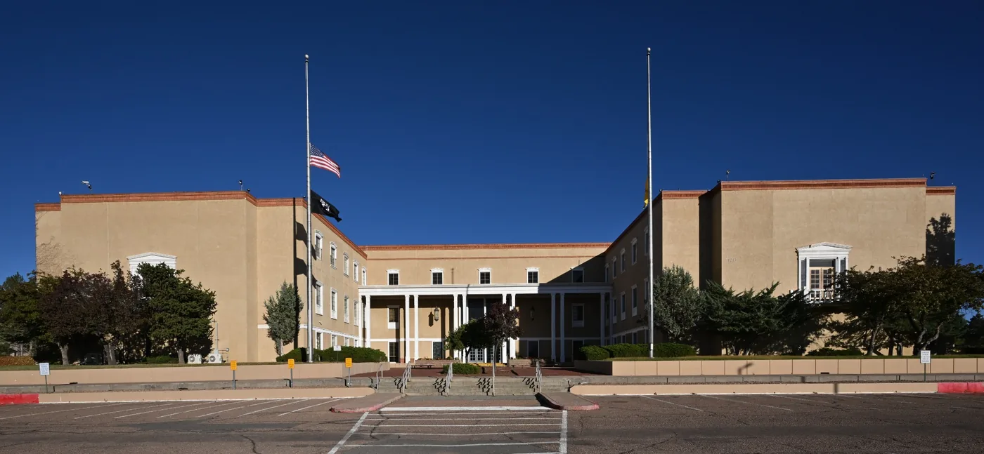 PERA_Building_Santa_Fe_NM The PERA government building in Santa Fe, New Mexico, which houses several state agencies including Children Youth and Families Department.