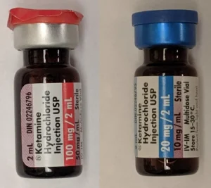 ketamine-injection-vials Two vials of ketamine hydrochloride injection in different strengths, a drug drawing scrutiny in sexual assault allegations involving Cornell University.